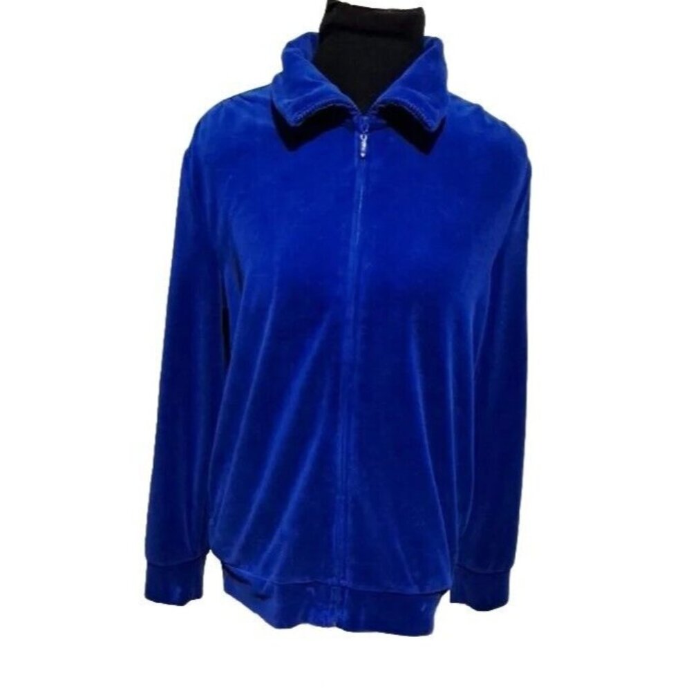 DD Lifestyle Womens Blue Velvet Velour Full Zip Jacket Size Medium Long Sleeve